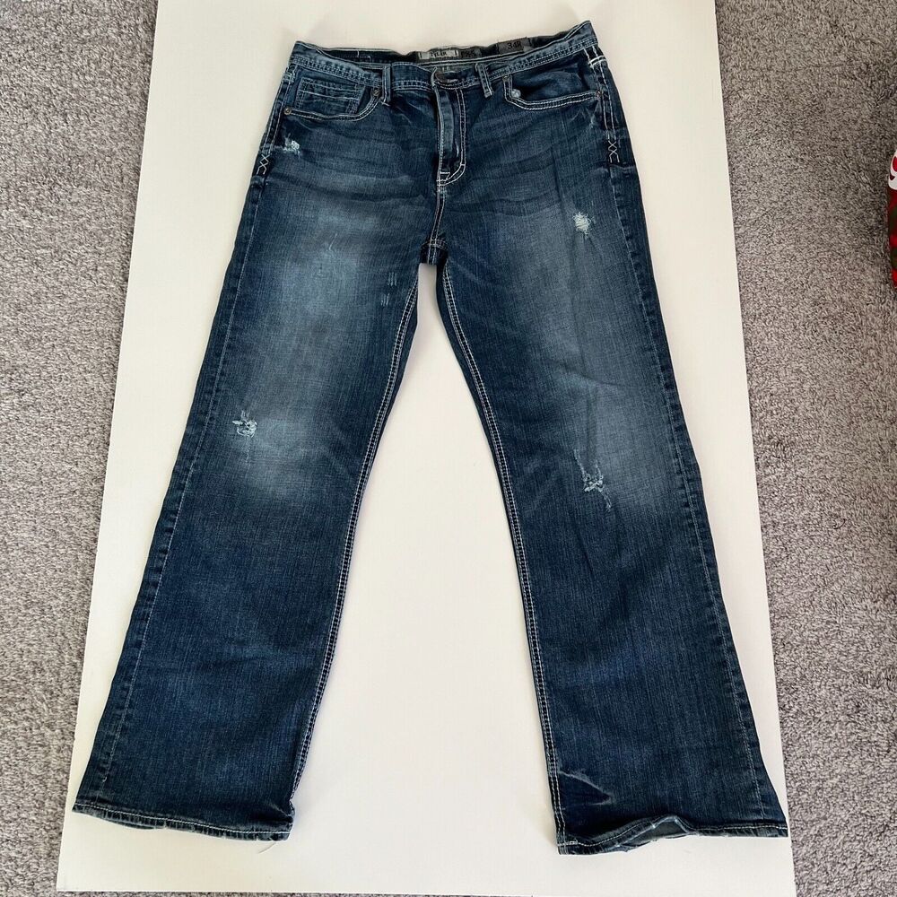 BKE Tyler Jeans Size 34R Men Straight Fit Distressed Medium Wash Blue Denim - Picture 2 of 7